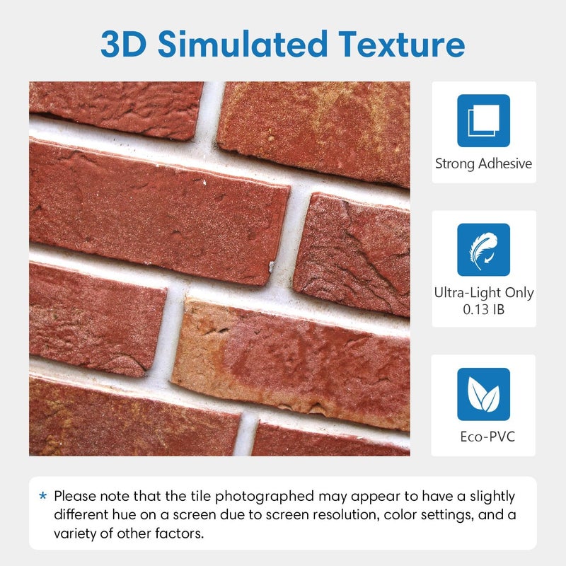 COMSTICKC 3D Red Brick Peel and Stick Wall Panels,10 Pcs of 12"X12",Small Size, Thin PVC 3D Fake Brick Self Adhesive Wall Covering Faux Brick Backsplash Interior Decor - Image 3
